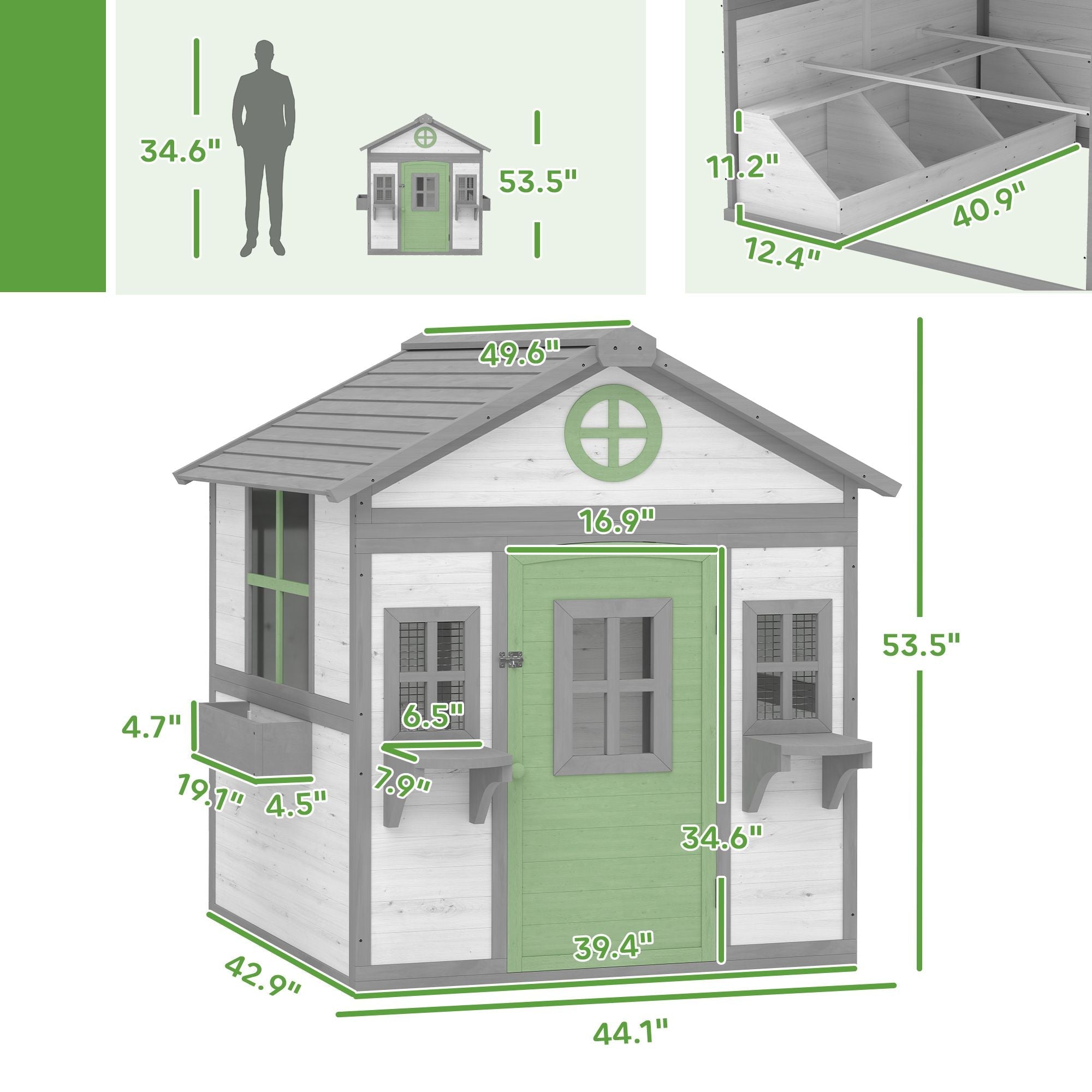 Chicken Coop, Wooden Hen House Outdoor Playhouse for 2 - 4 Chickens, Poultry Cage with Planter Pots and Boxes - Dog Time Outlet