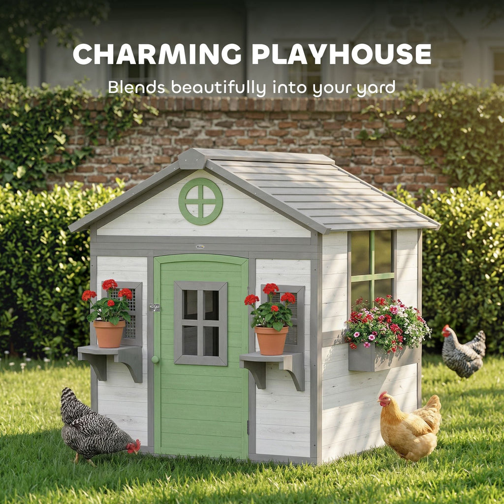 Chicken Coop, Wooden Hen House Outdoor Playhouse for 2 - 4 Chickens, Poultry Cage with Planter Pots and Boxes - Dog Time Outlet