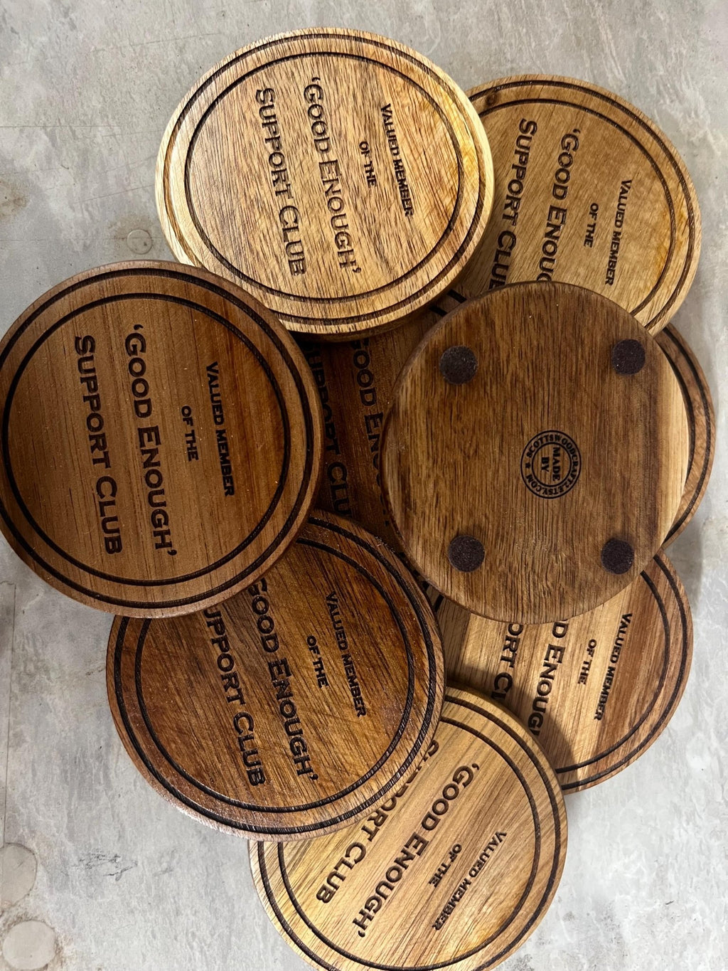Coasters Round Wood Engraved - Dog Time Outlet