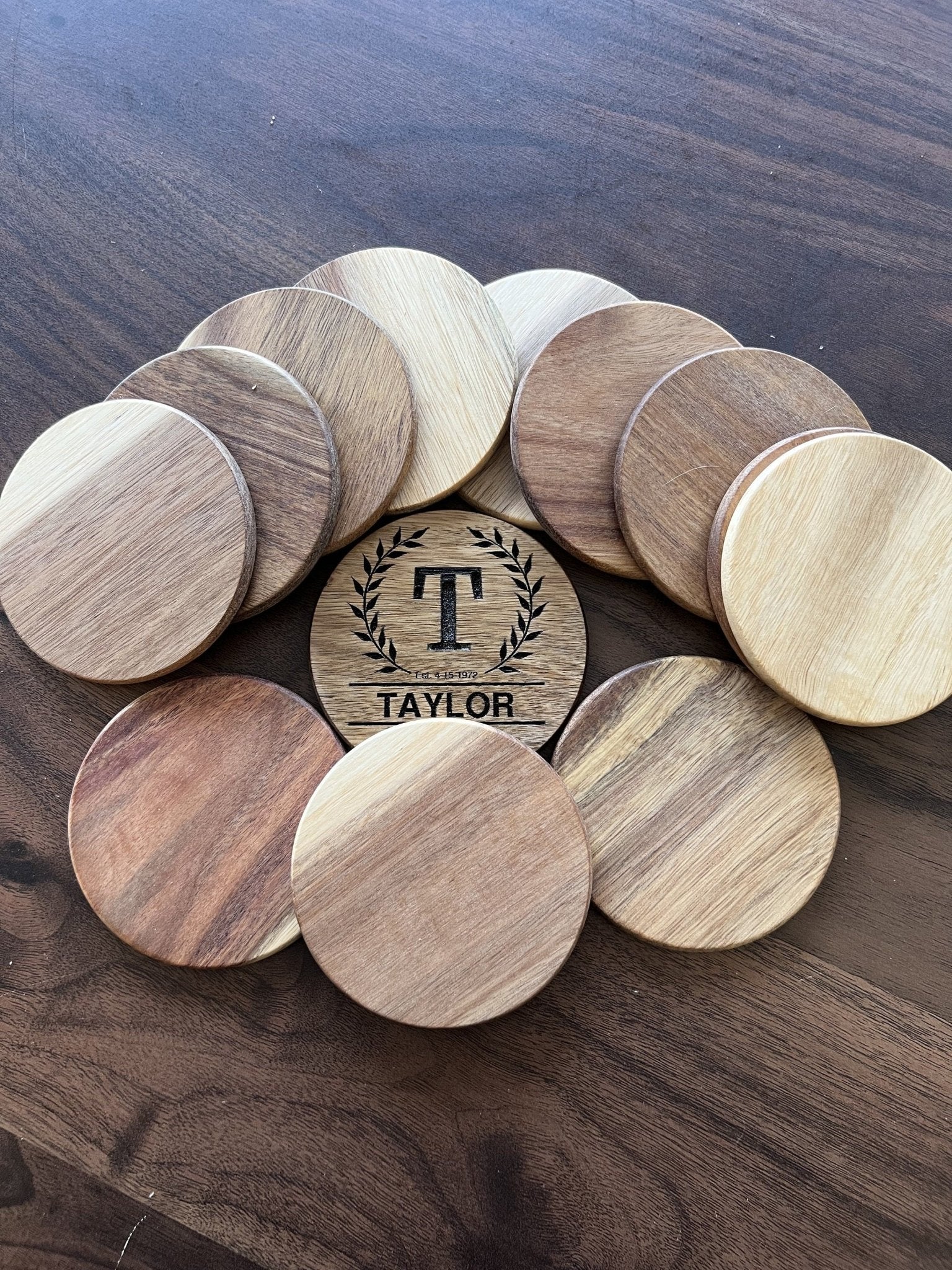 Coasters Round Wood Engraved - Dog Time Outlet