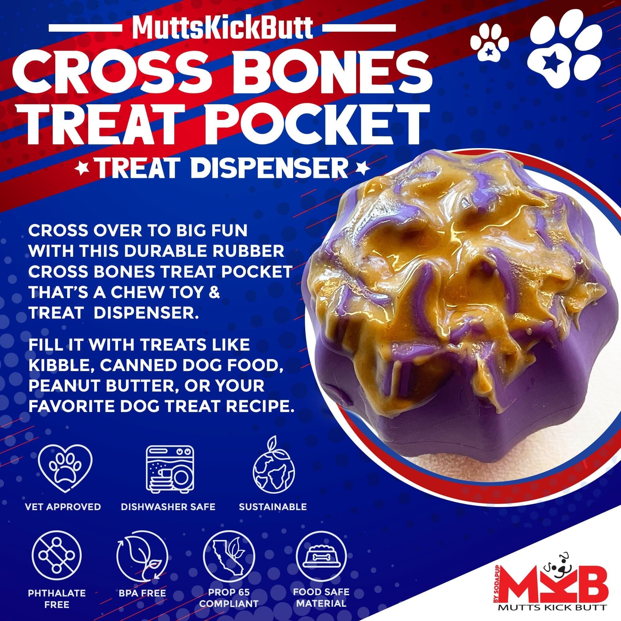 Cross Bones Bully Stick Holder &amp; Chew Toy for Heavy Chewers | Purple | USA Made - Dog Time Outlet