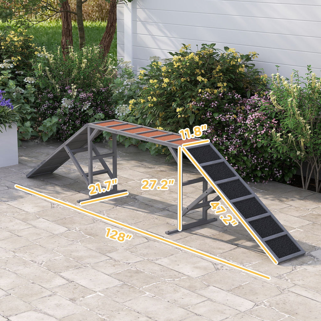 Dog Agility Equipment Ramp with Safety Bar, Non - slip Surface, for Walk and Pause Training, Gray - Dog Time Outlet