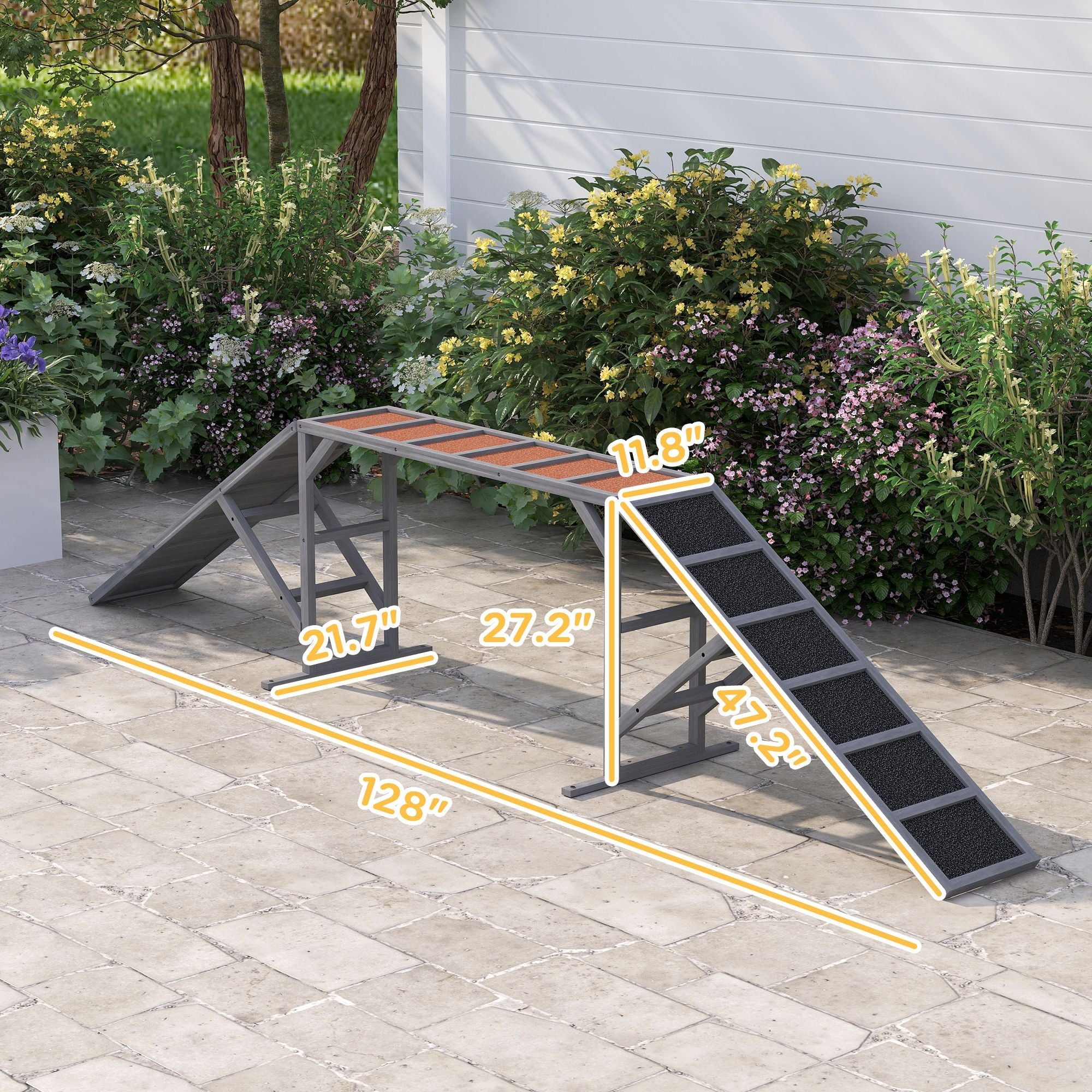 Dog Agility Equipment Ramp with Safety Bar, Non - slip Surface, for Walk and Pause Training, Gray - Dog Time Outlet