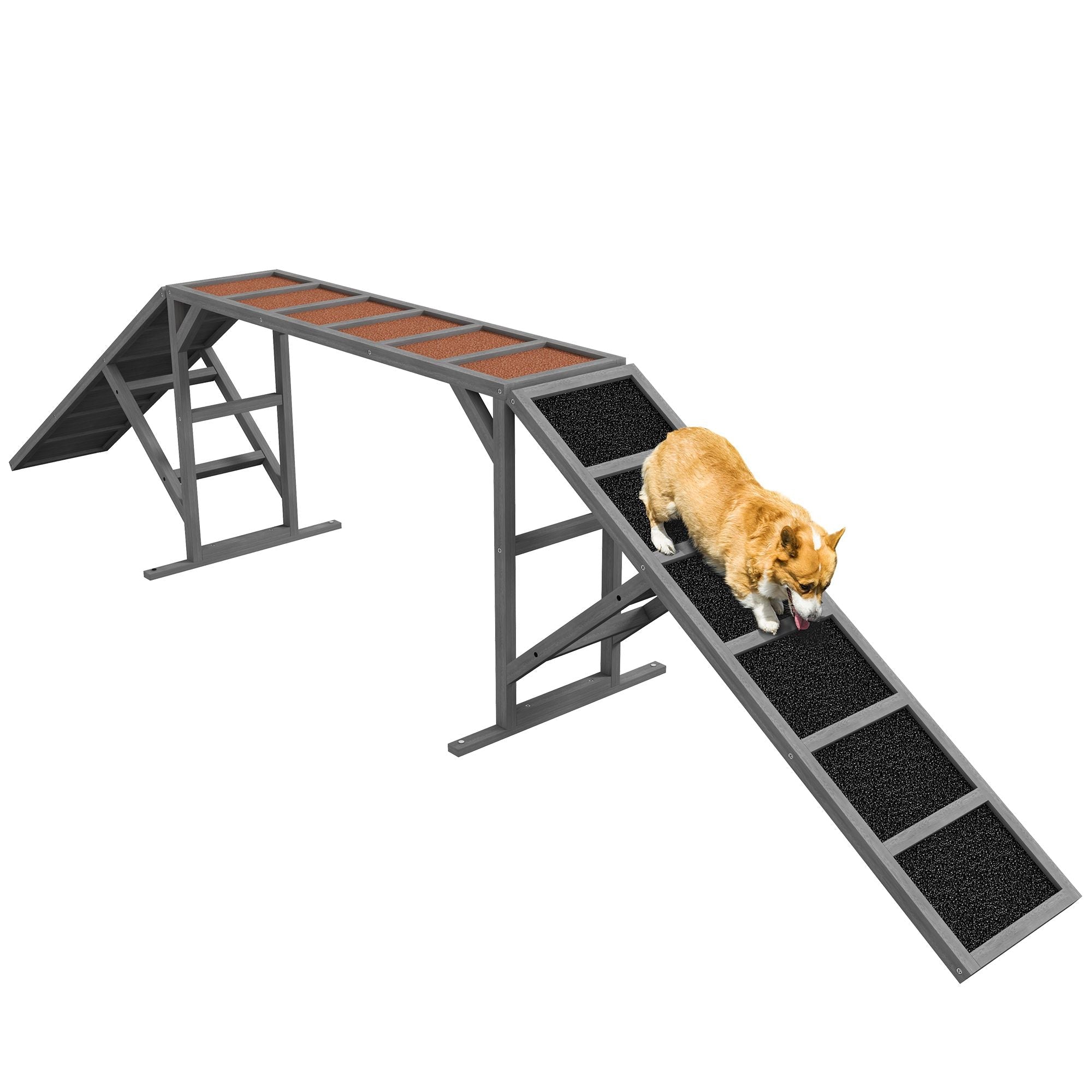 Dog Agility Equipment Ramp with Safety Bar, Non - slip Surface, for Walk and Pause Training, Gray - Dog Time Outlet