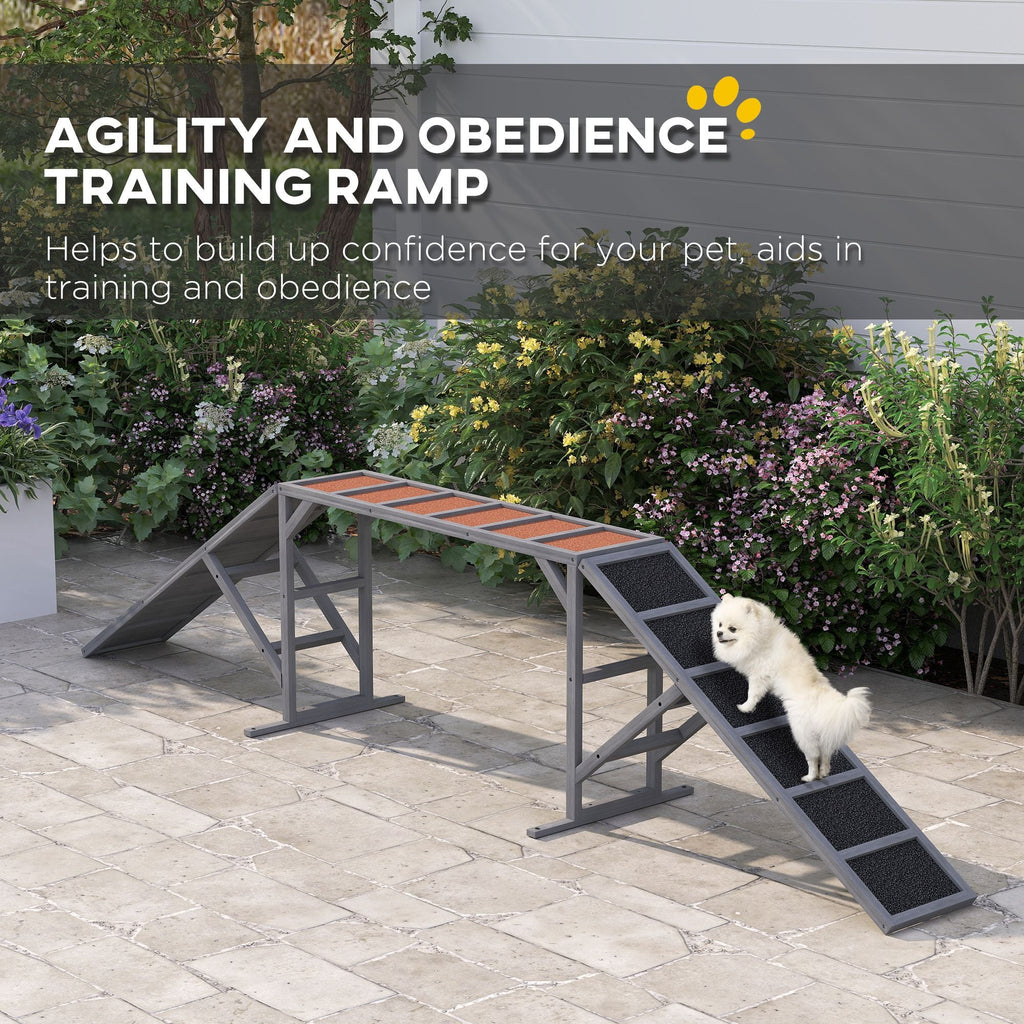 Dog Agility Equipment Ramp with Safety Bar, Non - slip Surface, for Walk and Pause Training, Gray - Dog Time Outlet