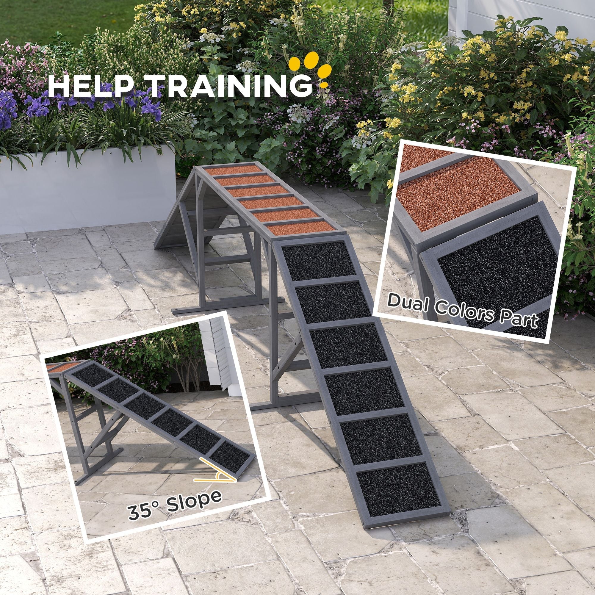 Dog Agility Equipment Ramp with Safety Bar, Non - slip Surface, for Walk and Pause Training, Gray - Dog Time Outlet