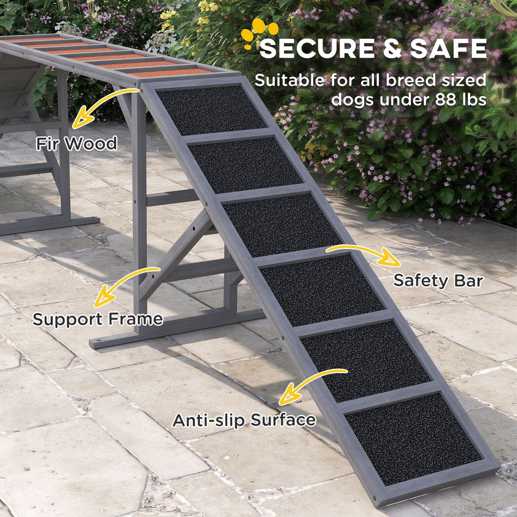 Dog Agility Equipment Ramp with Safety Bar, Non - slip Surface, for Walk and Pause Training, Gray - Dog Time Outlet
