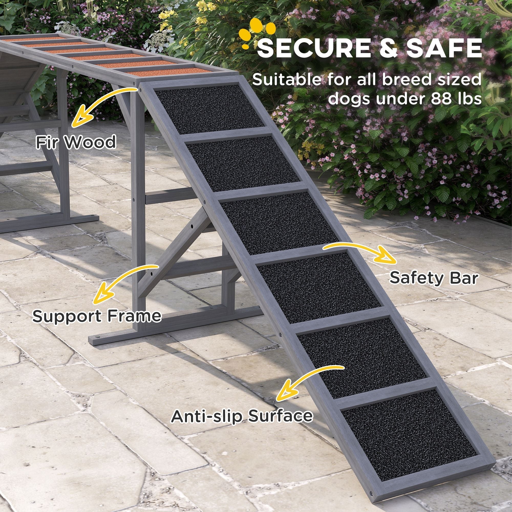 Dog Agility Equipment Ramp with Safety Bar, Non - slip Surface, for Walk and Pause Training, Gray - Dog Time Outlet