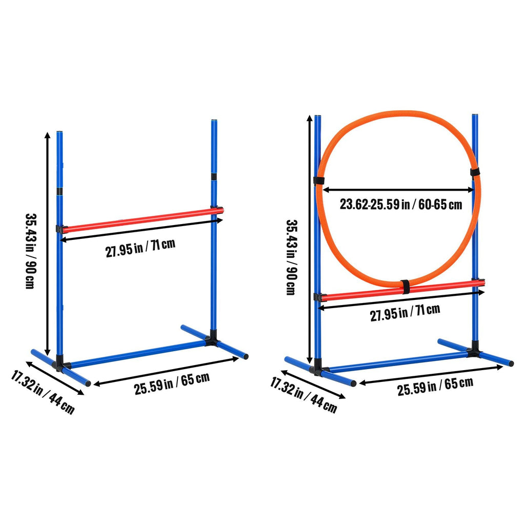 Dog Agility Training Equipment, 4 PCS Set - Adjustable High Hurdles and Jump Ring, Puppy Obstacle Course Jump Starter Kit with Poles Storage Bag for Backyard, Indoor, Outdoor - Dog Time Outlet