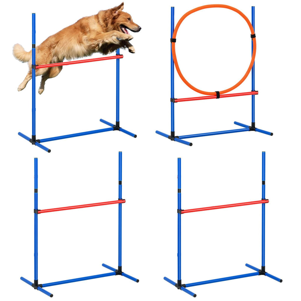 Dog Agility Training Equipment, 4 PCS Set - Adjustable High Hurdles and Jump Ring, Puppy Obstacle Course Jump Starter Kit with Poles Storage Bag for Backyard, Indoor, Outdoor - Dog Time Outlet