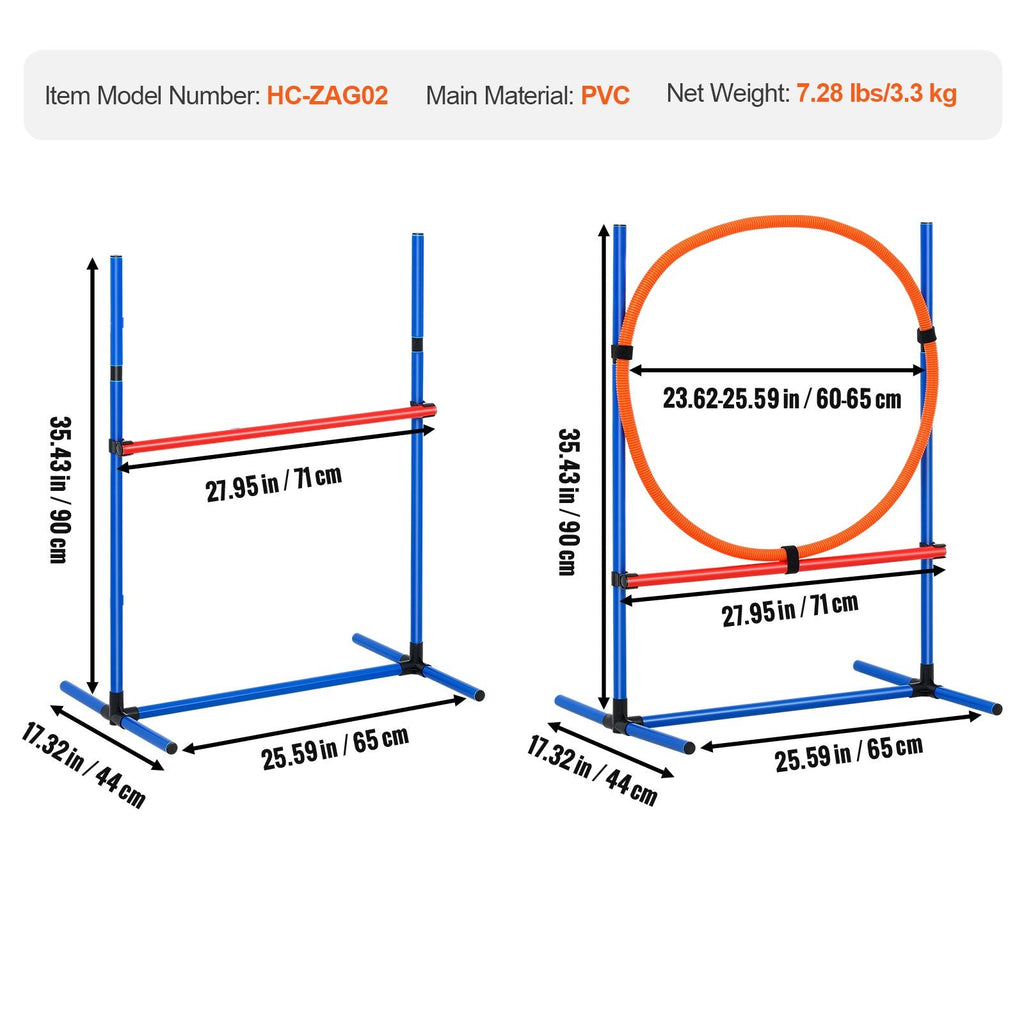 Dog Agility Training Equipment, 4 PCS Set - Adjustable High Hurdles and Jump Ring, Puppy Obstacle Course Jump Starter Kit with Poles Storage Bag for Backyard, Indoor, Outdoor - Dog Time Outlet