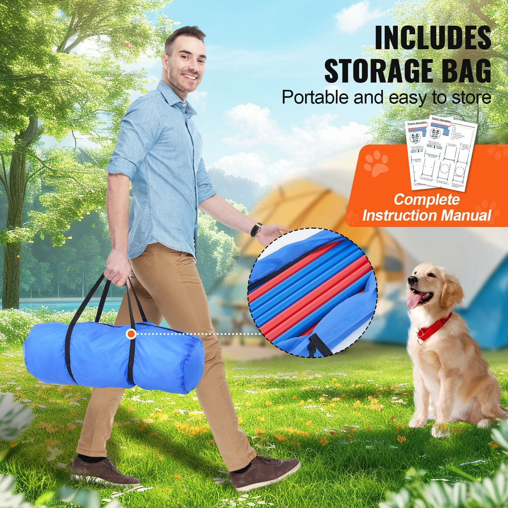Dog Agility Training Equipment, 4 PCS Set - Adjustable High Hurdles and Jump Ring, Puppy Obstacle Course Jump Starter Kit with Poles Storage Bag for Backyard, Indoor, Outdoor - Dog Time Outlet