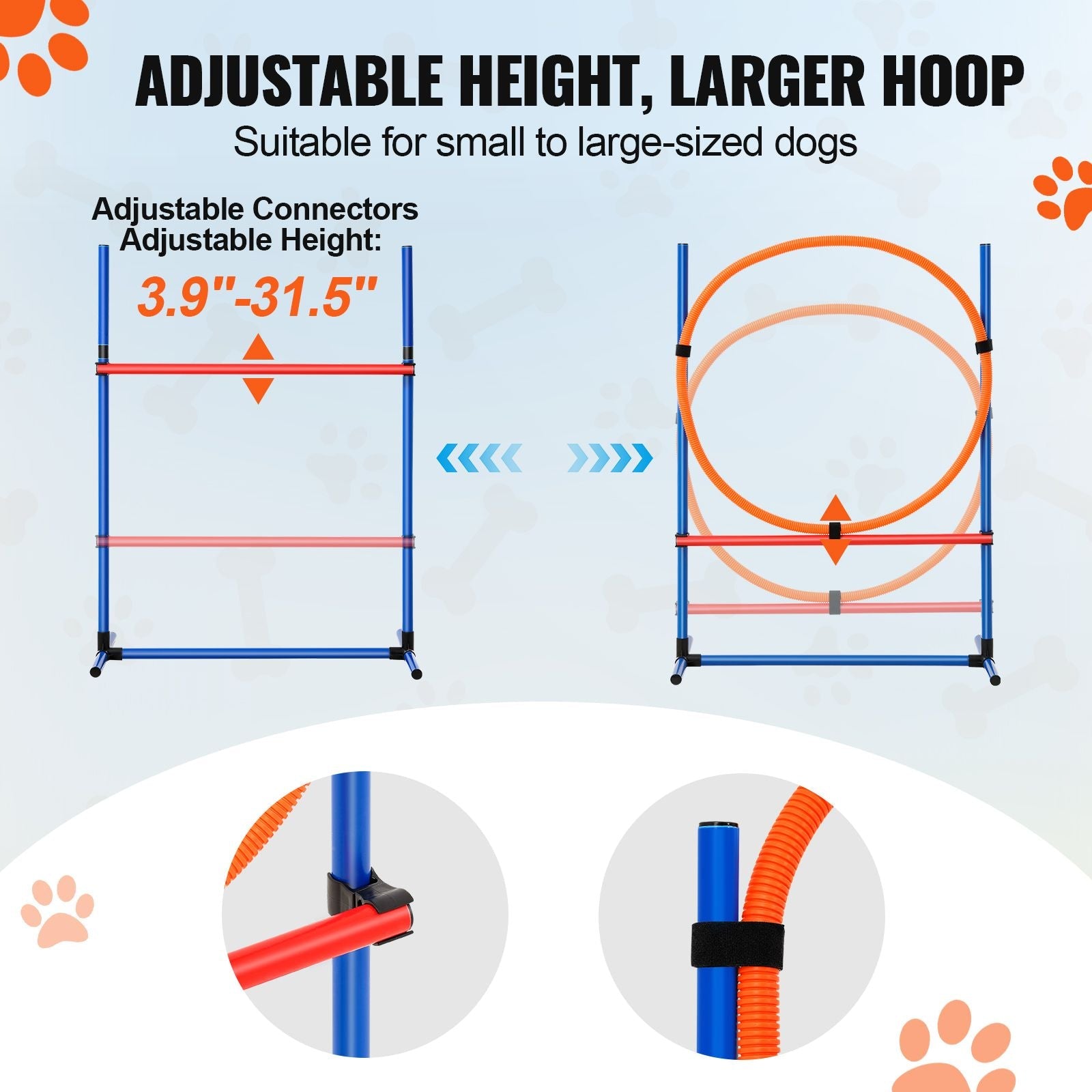 Dog Agility Training Equipment, 4 PCS Set - Adjustable High Hurdles and Jump Ring, Puppy Obstacle Course Jump Starter Kit with Poles Storage Bag for Backyard, Indoor, Outdoor - Dog Time Outlet