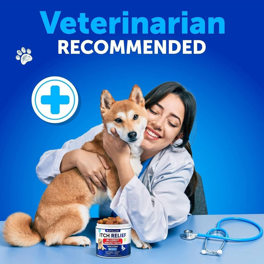 Dog Allergy Relief Chews Itching Skin Relief for Dogs Fish Oil Omega 3 Seasonal Allergies Pills Skin & Coat Anti ItchHot Spots Treatment Canine Immune Health Supplement 120 Soft Treats - Dog Time Outlet