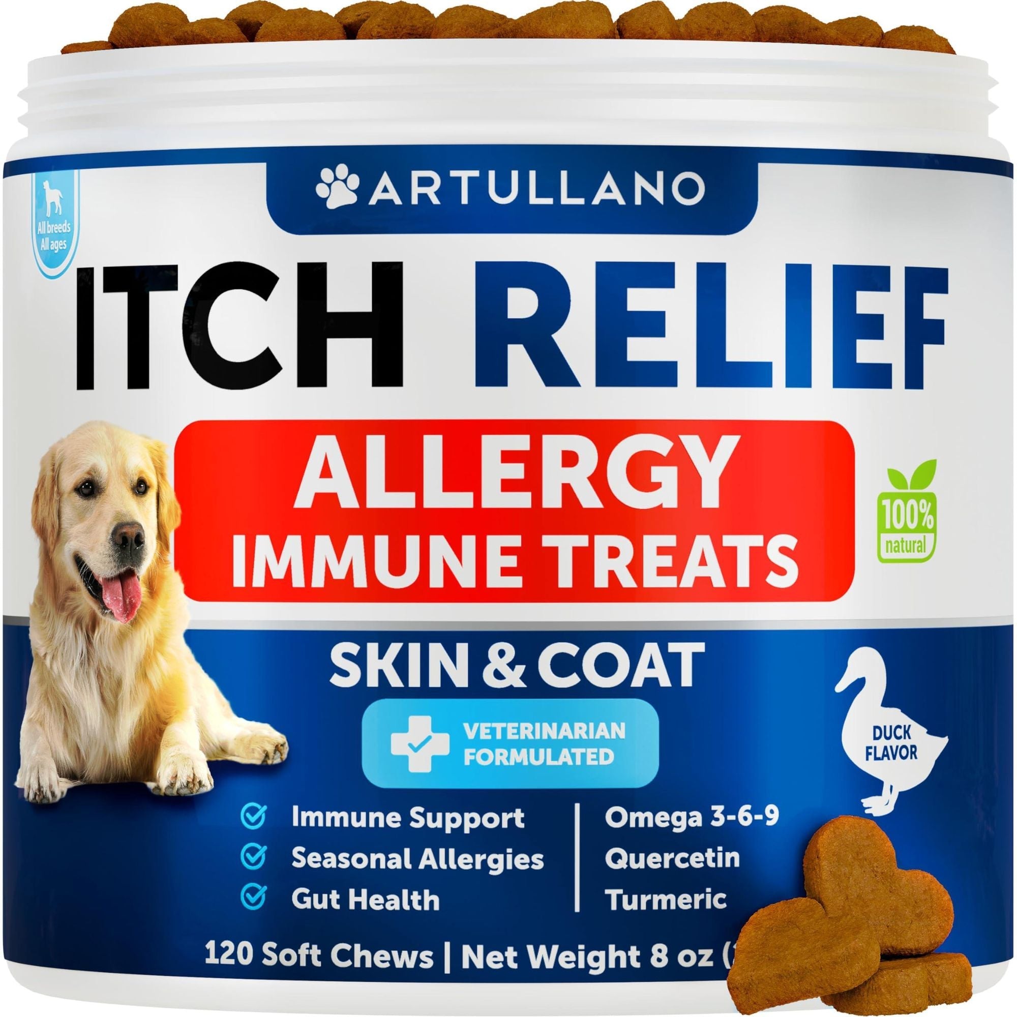 Dog Allergy Relief Chews Itching Skin Relief for Dogs Fish Oil Omega 3 Seasonal Allergies Pills Skin & Coat Anti ItchHot Spots Treatment Canine Immune Health Supplement 120 Soft Treats - Dog Time Outlet