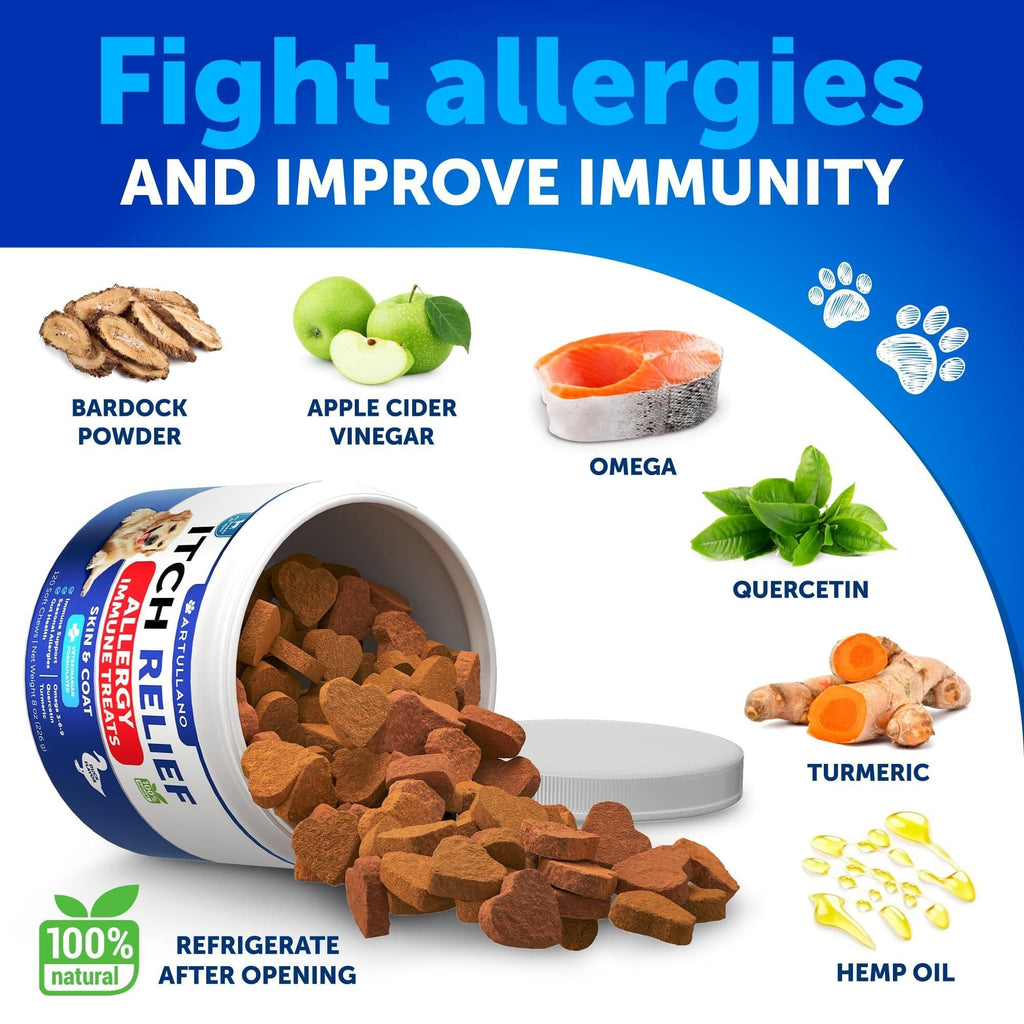 Dog Allergy Relief Chews Itching Skin Relief for Dogs Fish Oil Omega 3 Seasonal Allergies Pills Skin & Coat Anti ItchHot Spots Treatment Canine Immune Health Supplement 120 Soft Treats - Dog Time Outlet