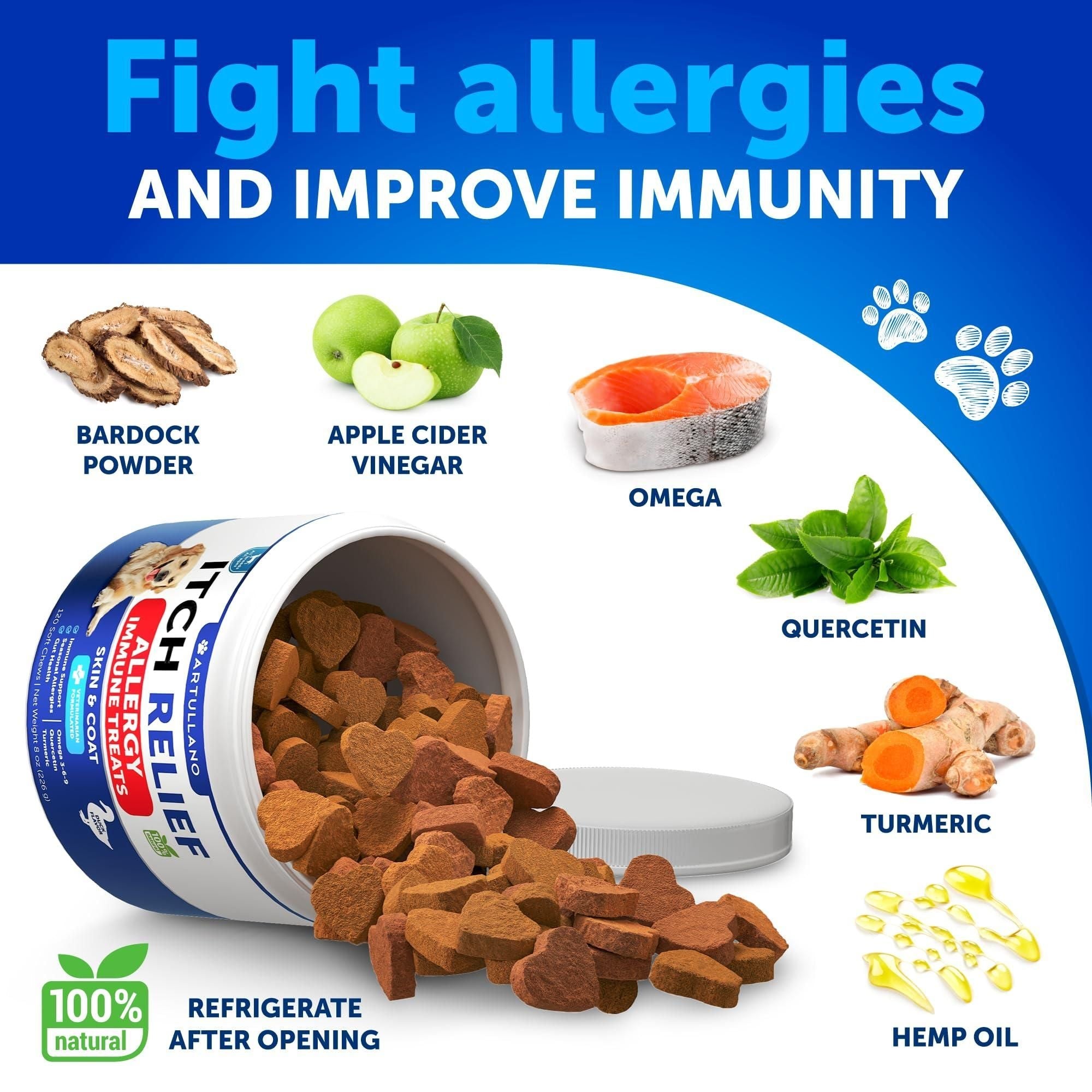 Dog Allergy Relief Chews Itching Skin Relief for Dogs Fish Oil Omega 3 Seasonal Allergies Pills Skin & Coat Anti ItchHot Spots Treatment Canine Immune Health Supplement 120 Soft Treats - Dog Time Outlet