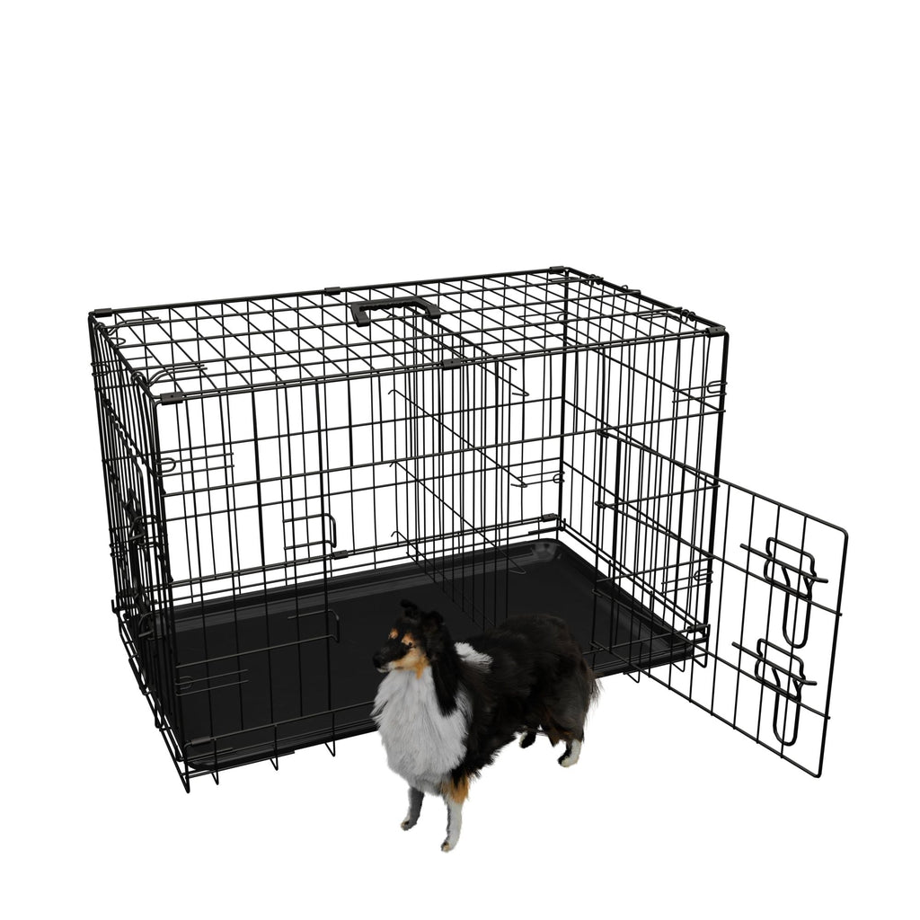 Dog Crate, 36 Inch Medium Dog Cage with Divider and Plastic Leak - Proof Pan Tray, Double Door Folding Metal Wire Cage for Indoor, Outdoor, and Travel, Made in Vietnam - Dog Time Outlet