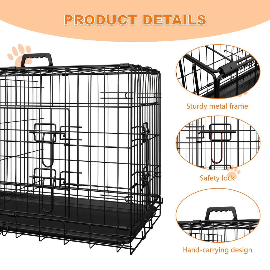 Dog Crate, 36 Inch Medium Dog Cage with Divider and Plastic Leak - Proof Pan Tray, Double Door Folding Metal Wire Cage for Indoor, Outdoor, and Travel, Made in Vietnam - Dog Time Outlet