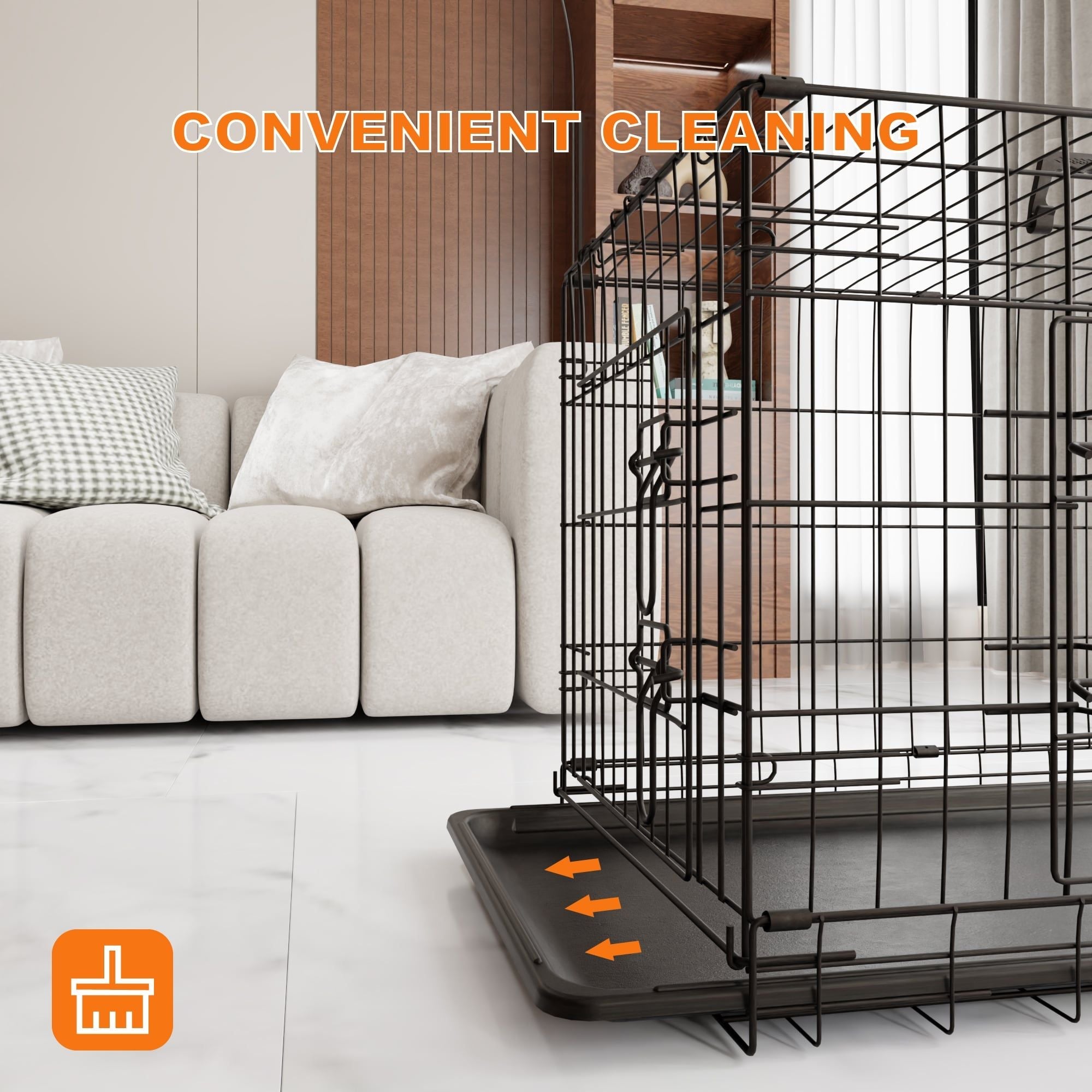 Dog Crate, 36 Inch Medium Dog Cage with Divider and Plastic Leak - Proof Pan Tray, Double Door Folding Metal Wire Cage for Indoor, Outdoor, and Travel, Made in Vietnam - Dog Time Outlet