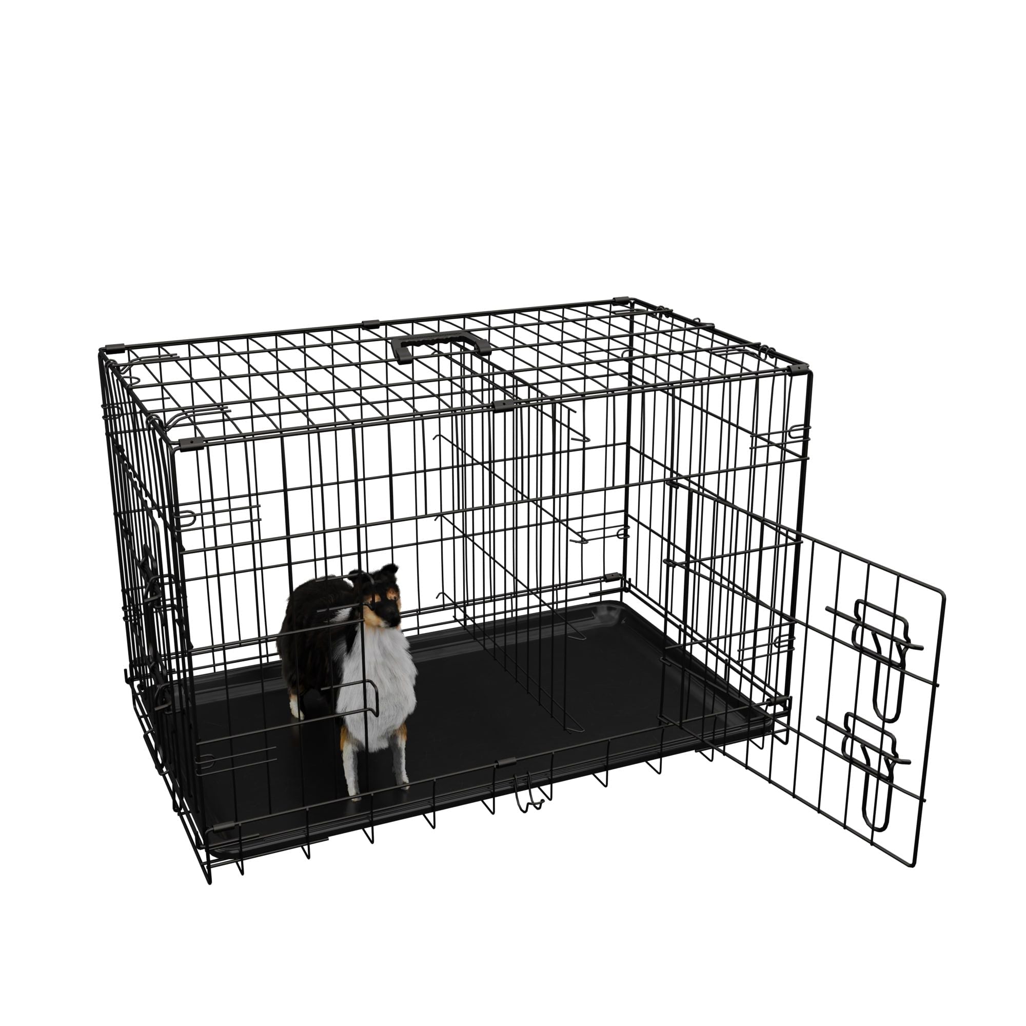 Dog Crate, 36 Inch Medium Dog Cage with Divider and Plastic Leak - Proof Pan Tray, Double Door Folding Metal Wire Cage for Indoor, Outdoor, and Travel, Made in Vietnam - Dog Time Outlet