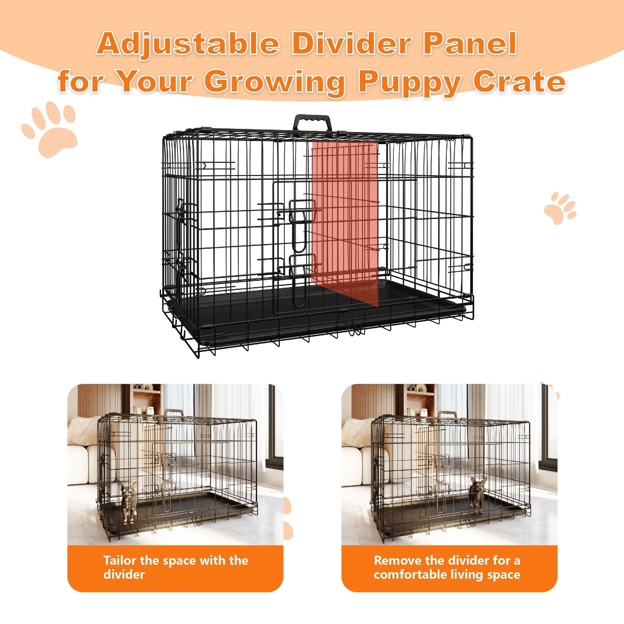 Dog Crate, 36 Inch Medium Dog Cage with Divider and Plastic Leak - Proof Pan Tray, Double Door Folding Metal Wire Cage for Indoor, Outdoor, and Travel, Made in Vietnam - Dog Time Outlet
