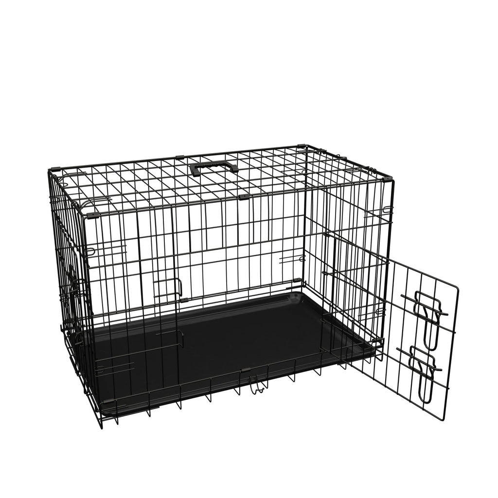 Dog Crate, 42 Inch Large Dog Cage with Divider and Plastic Leak - Proof Pan Tray, Double Door Folding Metal Wire Cage for Indoor, Outdoor, and Travel, Made in Vietnam - Dog Time Outlet