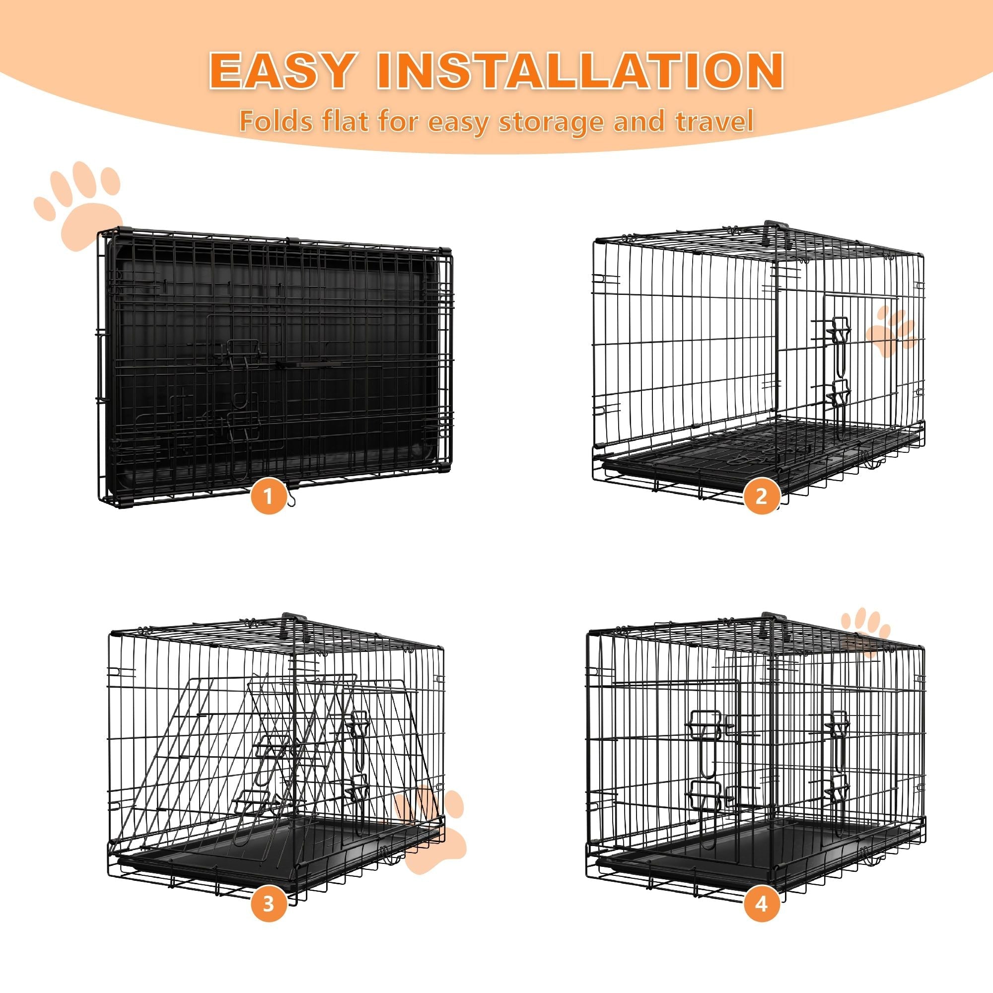 Dog Crate, 42 Inch Large Dog Cage with Divider and Plastic Leak - Proof Pan Tray, Double Door Folding Metal Wire Cage for Indoor, Outdoor, and Travel, Made in Vietnam - Dog Time Outlet