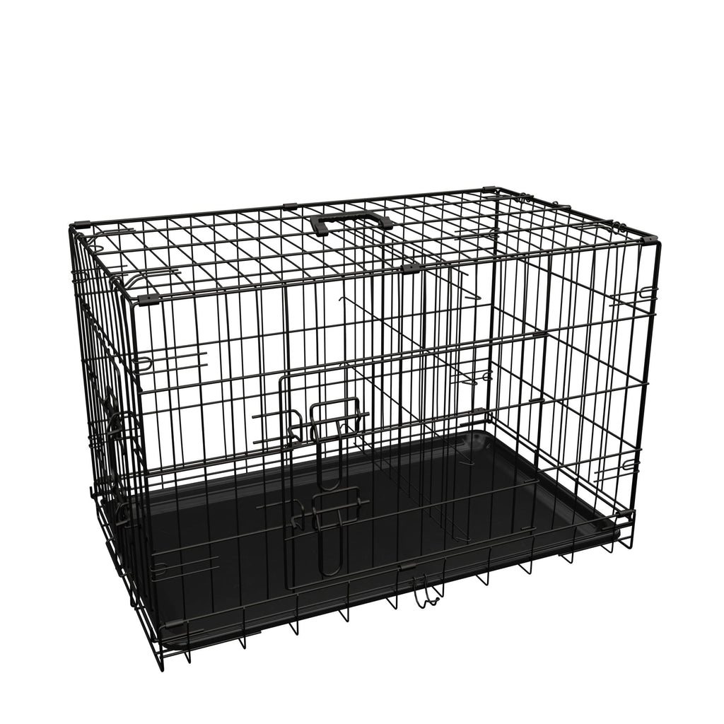 Dog Crate, 42 Inch Large Dog Cage with Divider and Plastic Leak - Proof Pan Tray, Double Door Folding Metal Wire Cage for Indoor, Outdoor, and Travel, Made in Vietnam - Dog Time Outlet