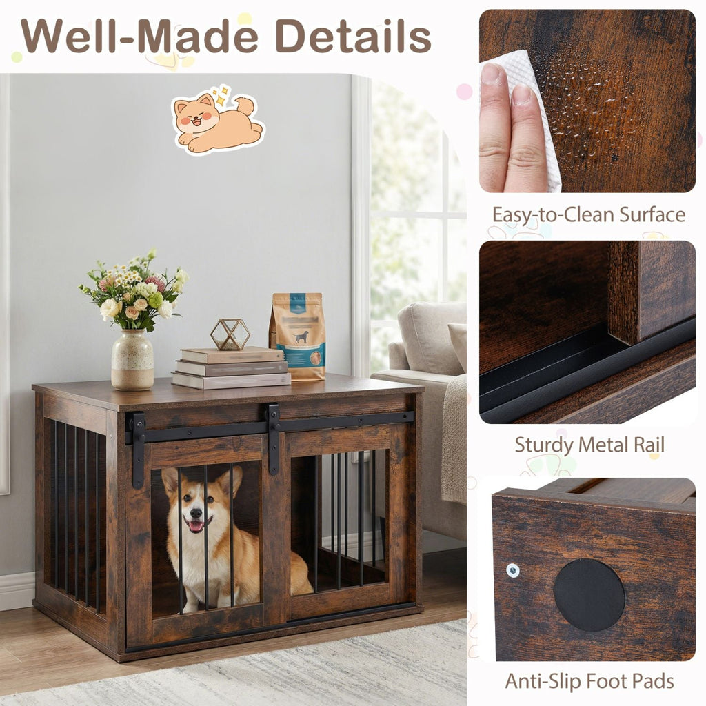 Dog Crate Furniture Heavy Duty Dog Kennel with Sliding Barn Door - Dog Time Outlet