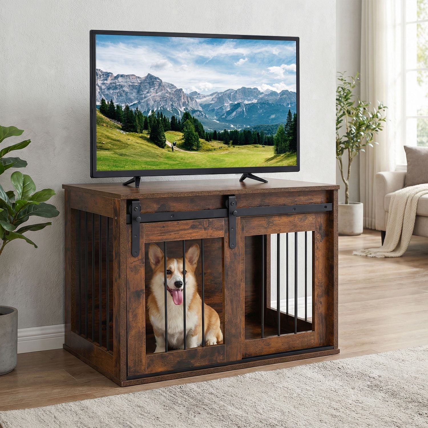 Dog Crate Furniture Heavy Duty Dog Kennel with Sliding Barn Door - Dog Time Outlet