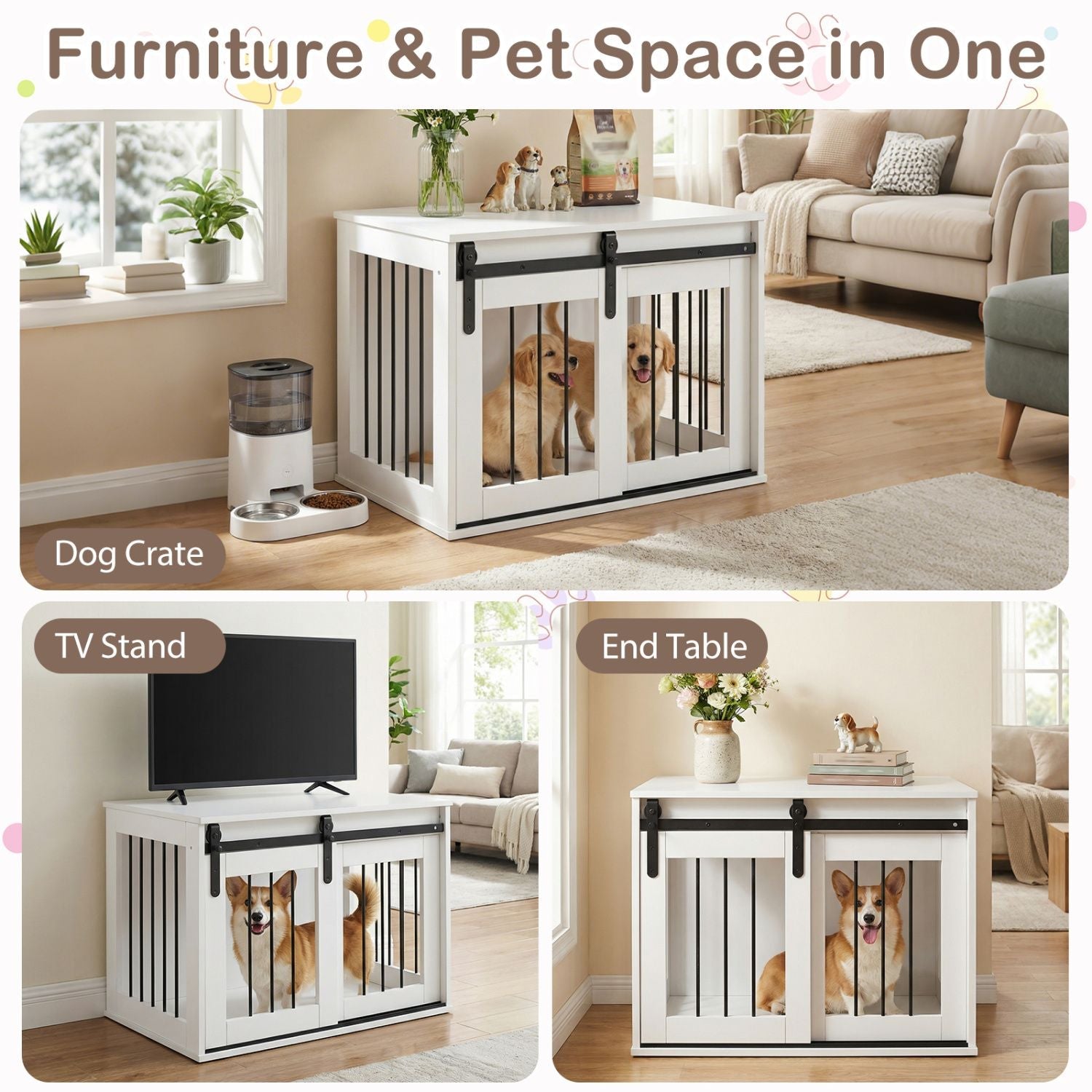 Dog Crate Furniture Heavy Duty Dog Kennel with Sliding Barn Door - Dog Time Outlet