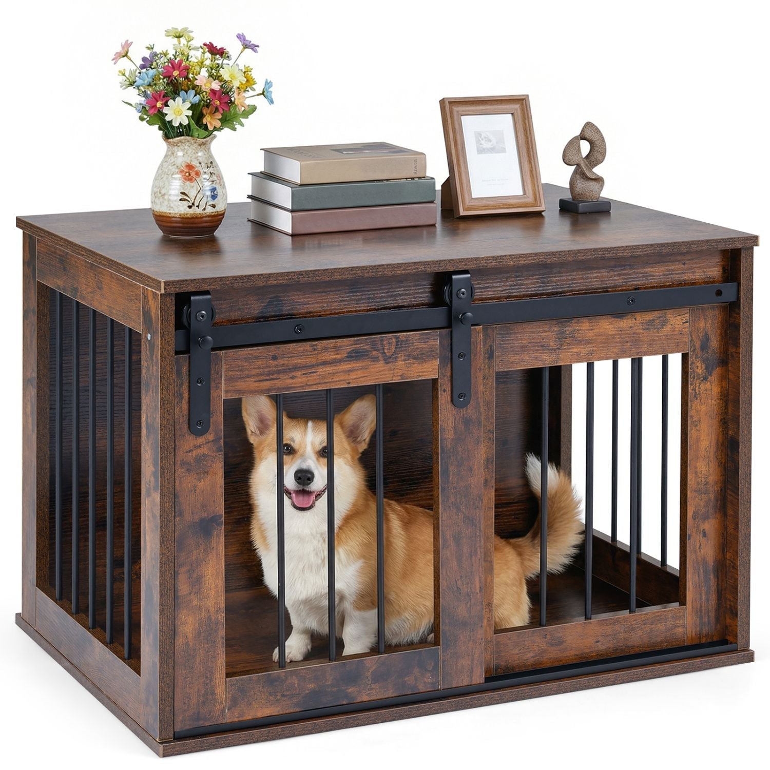 Dog Crate Furniture Heavy Duty Dog Kennel with Sliding Barn Door - Dog Time Outlet