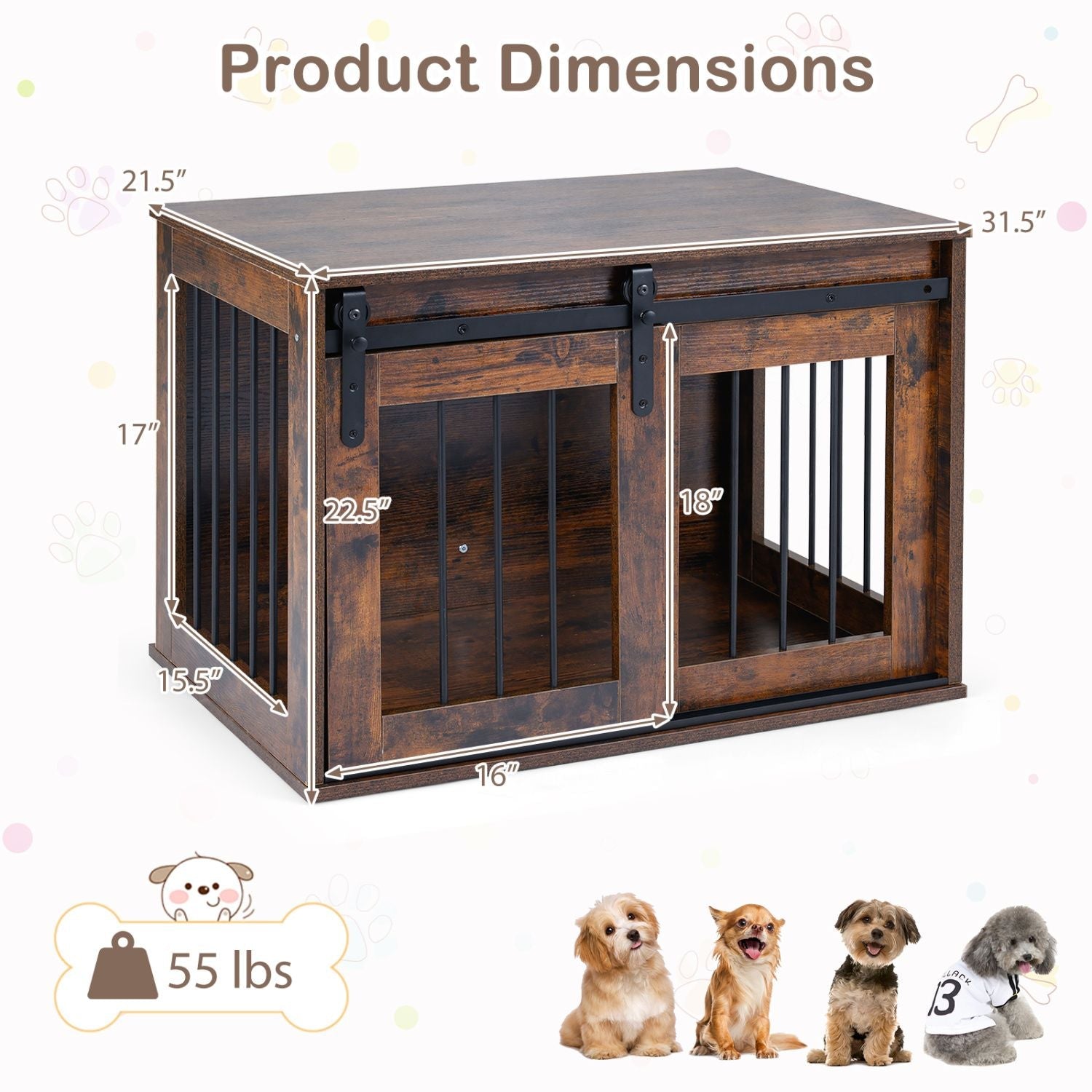 Dog Crate Furniture Heavy Duty Dog Kennel with Sliding Barn Door - Dog Time Outlet