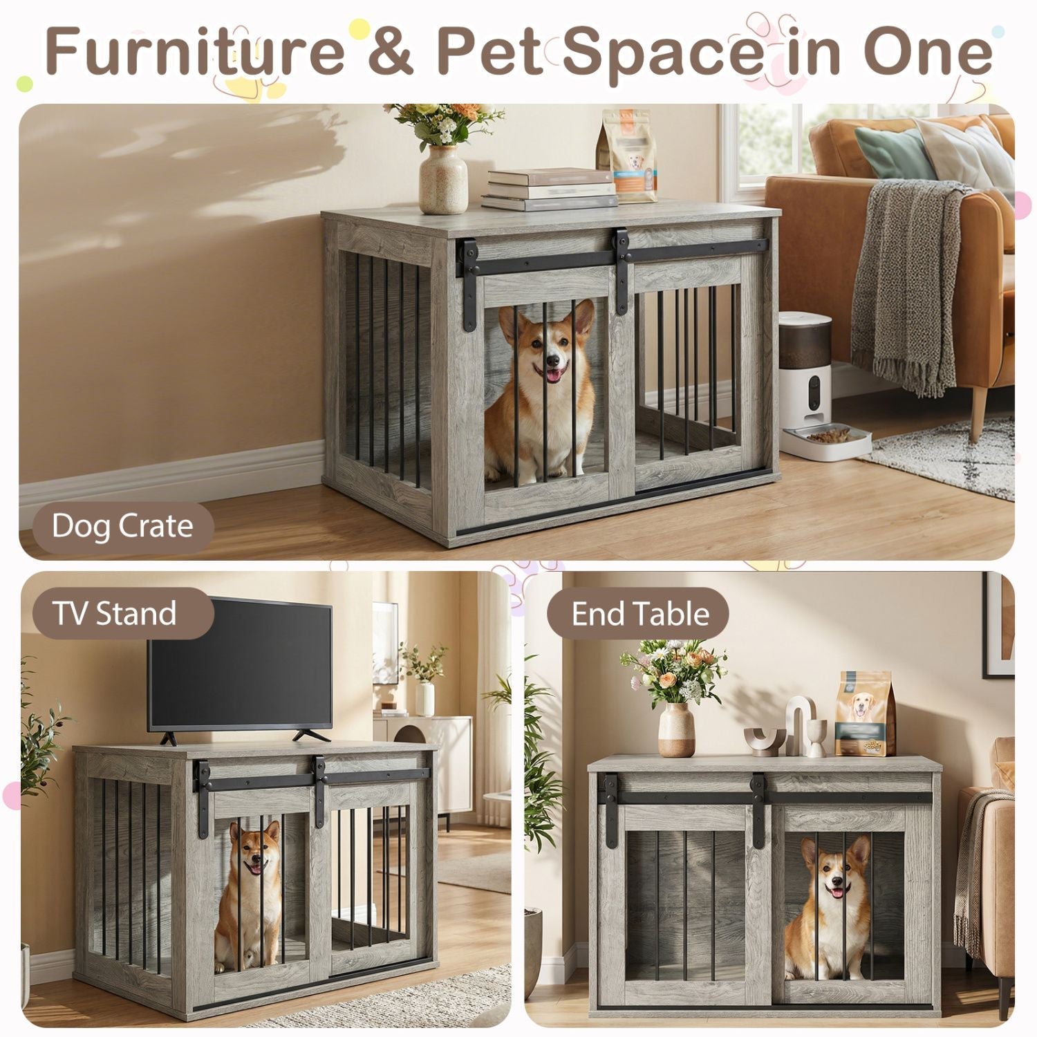 Dog Crate Furniture Heavy Duty Dog Kennel with Sliding Barn Door - Dog Time Outlet