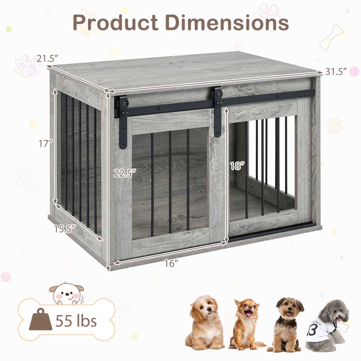 Dog Crate Furniture Heavy Duty Dog Kennel with Sliding Barn Door - Dog Time Outlet