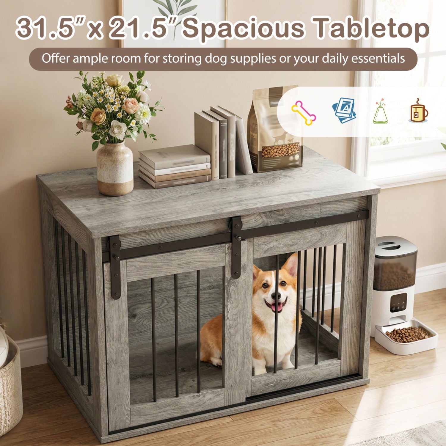 Dog Crate Furniture Heavy Duty Dog Kennel with Sliding Barn Door - Dog Time Outlet