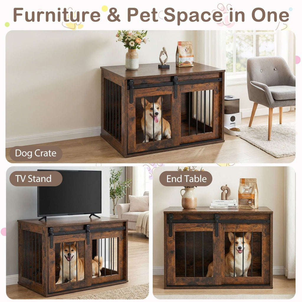Dog Crate Furniture Heavy Duty Dog Kennel with Sliding Barn Door - Dog Time Outlet