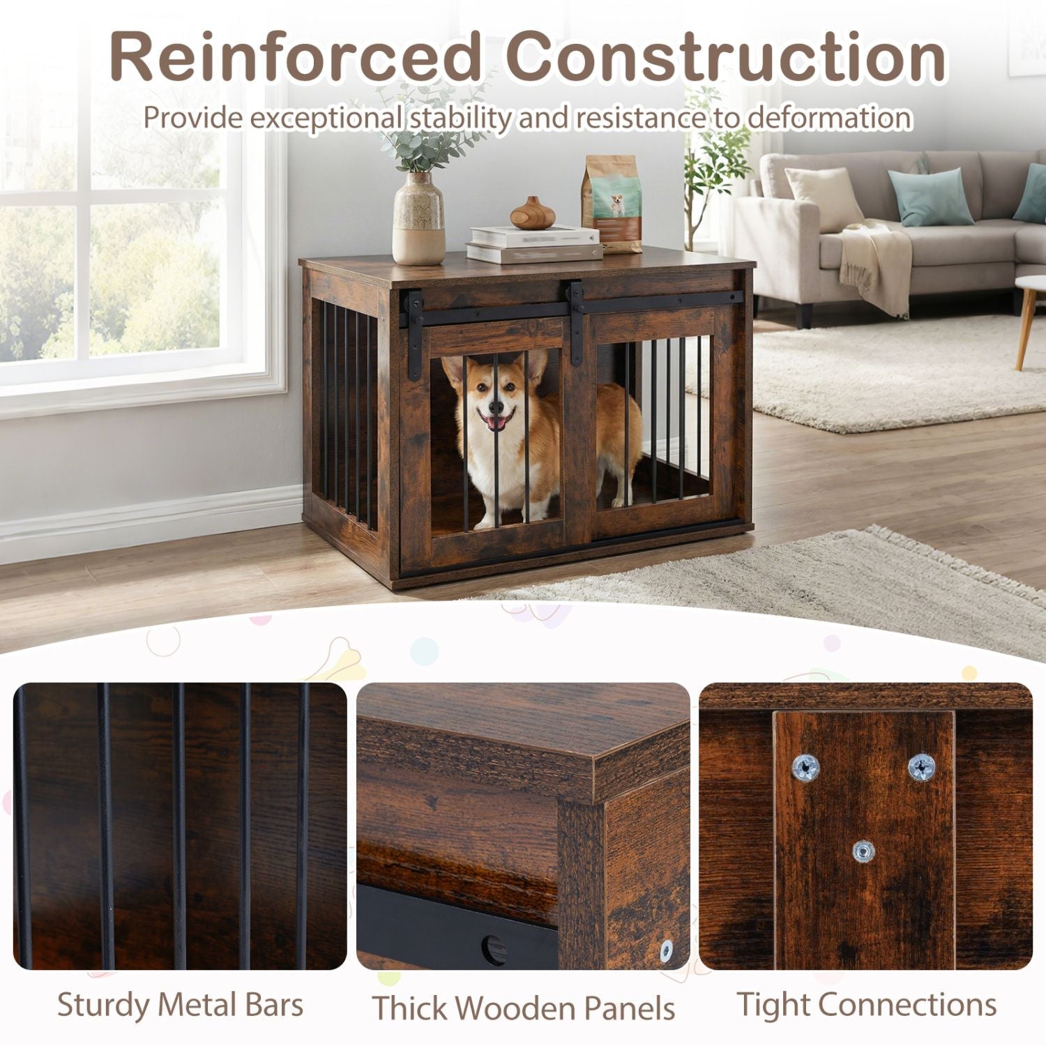 Dog Crate Furniture Heavy Duty Dog Kennel with Sliding Barn Door - Dog Time Outlet