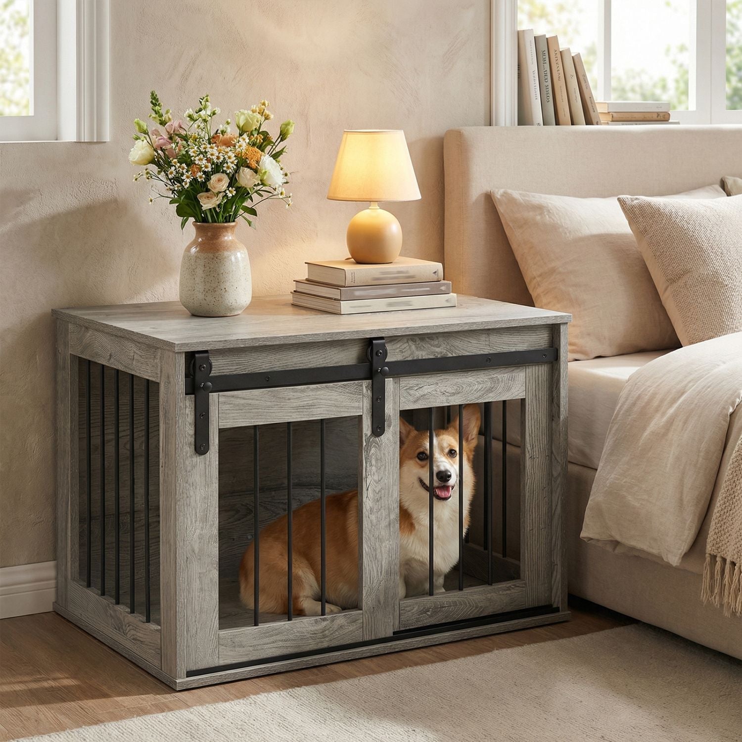 Dog Crate Furniture Heavy Duty Dog Kennel with Sliding Barn Door - Dog Time Outlet