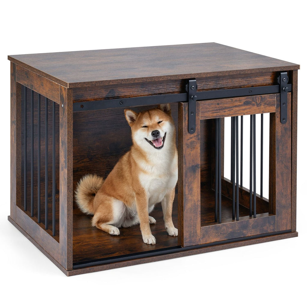 Dog Crate Furniture Heavy Duty Dog Kennel with Sliding Barn Door - Dog Time Outlet