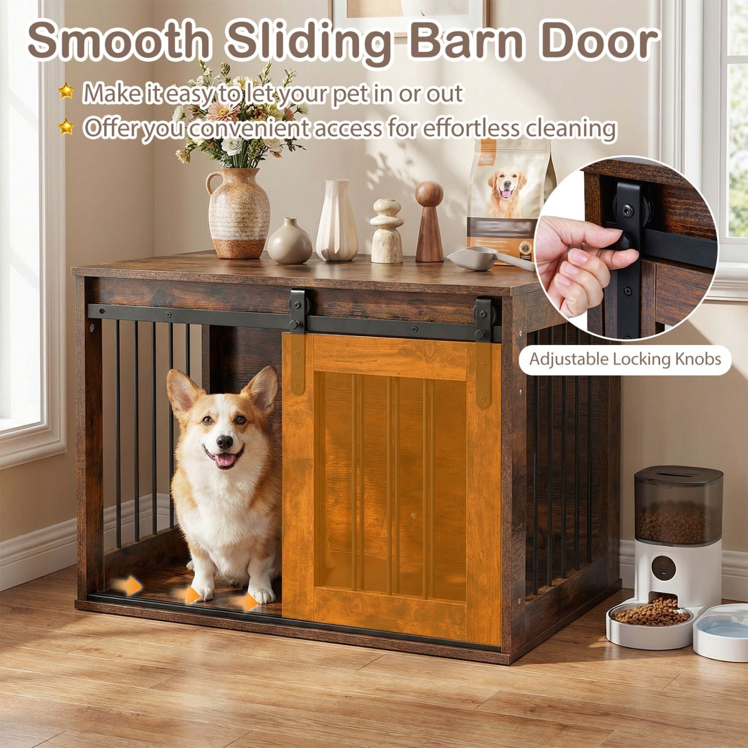 Dog Crate Furniture Heavy Duty Dog Kennel with Sliding Barn Door - Dog Time Outlet