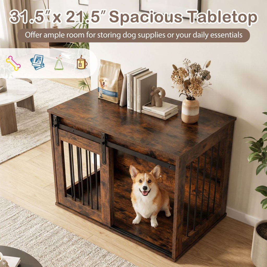 Dog Crate Furniture Heavy Duty Dog Kennel with Sliding Barn Door - Dog Time Outlet