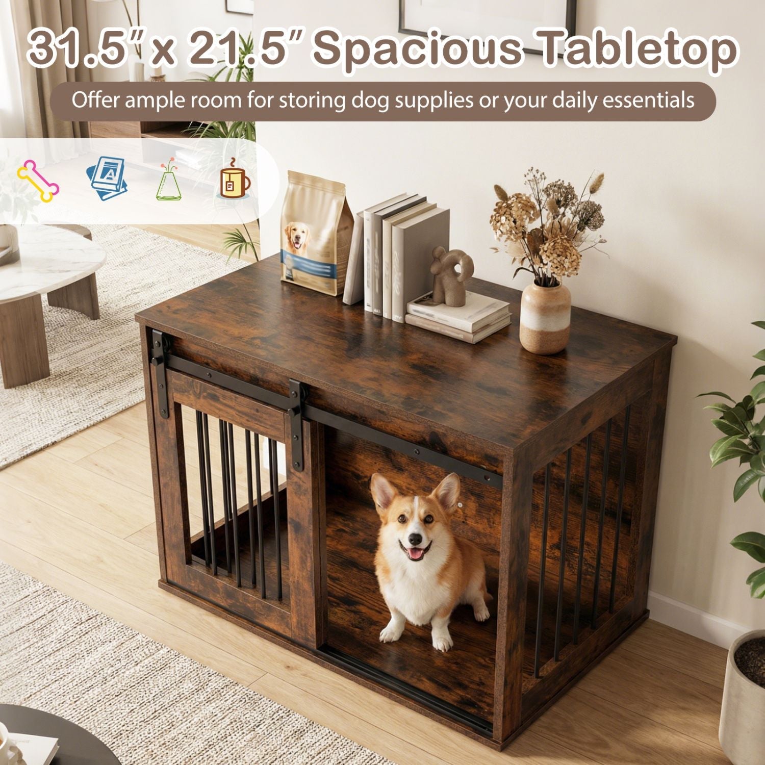 Dog Crate Furniture Heavy Duty Dog Kennel with Sliding Barn Door - Dog Time Outlet