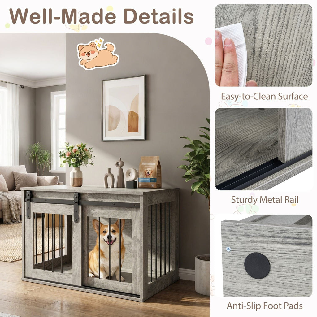 Dog Crate Furniture Heavy Duty Dog Kennel with Sliding Barn Door - Dog Time Outlet