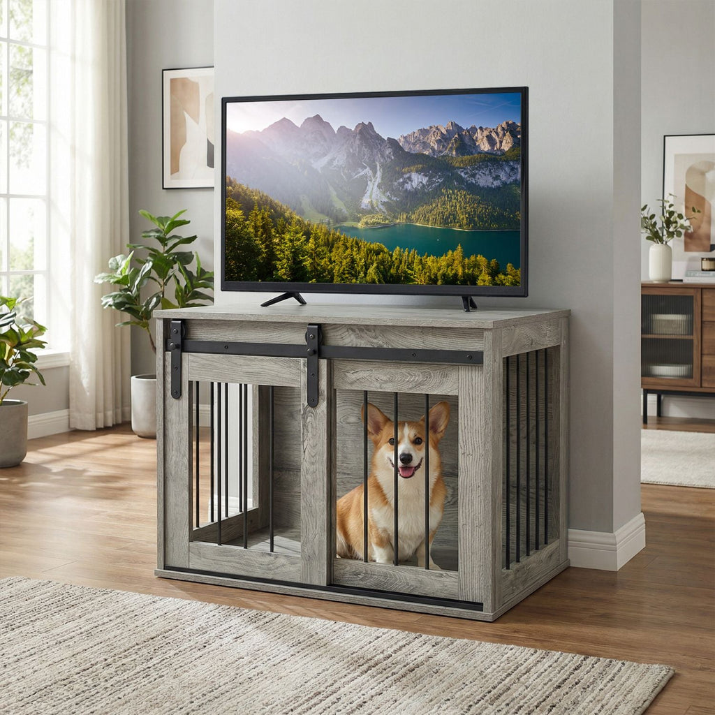 Dog Crate Furniture Heavy Duty Dog Kennel with Sliding Barn Door - Dog Time Outlet