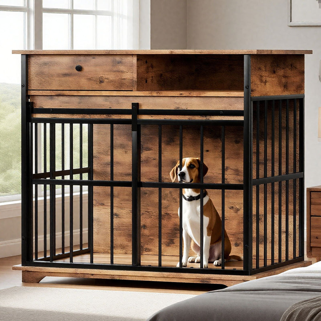 Dog Crate Furniture , Large Dog Cage Furniture with Tray for Medium Large Dogs, Wooden Dog Kennel Furniture - Dog Time Outlet