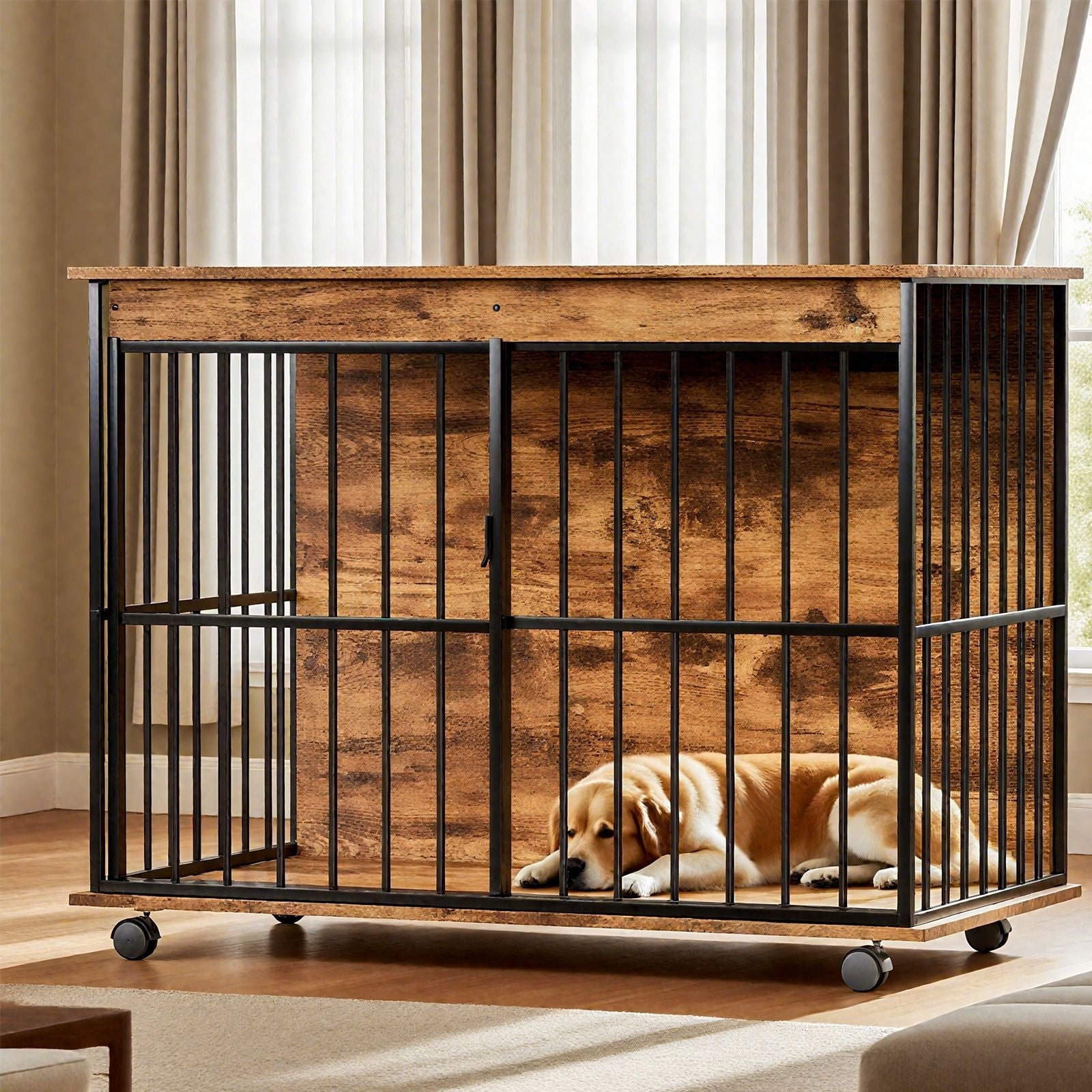 Dog Crate Furniture , Large Dog Cage Furniture with Tray for Medium Large Dogs, Wooden Dog Kennel Furniture - Dog Time Outlet