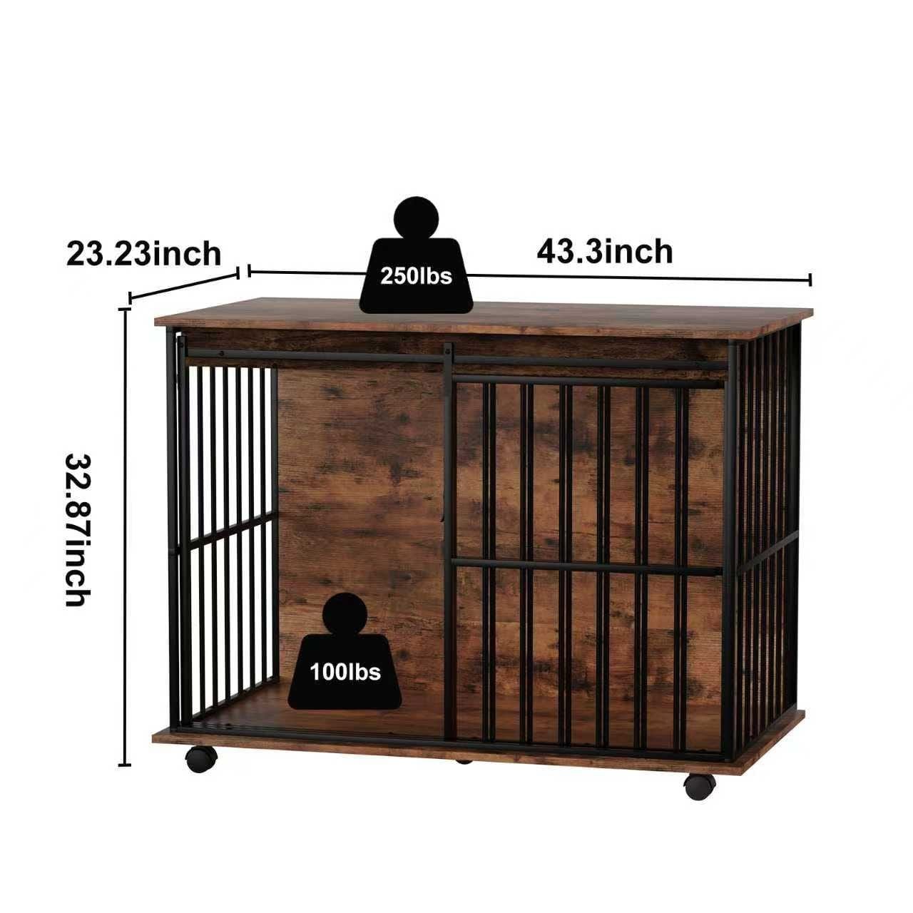 Dog Crate Furniture , Large Dog Cage Furniture with Tray for Medium Large Dogs, Wooden Dog Kennel Furniture - Dog Time Outlet