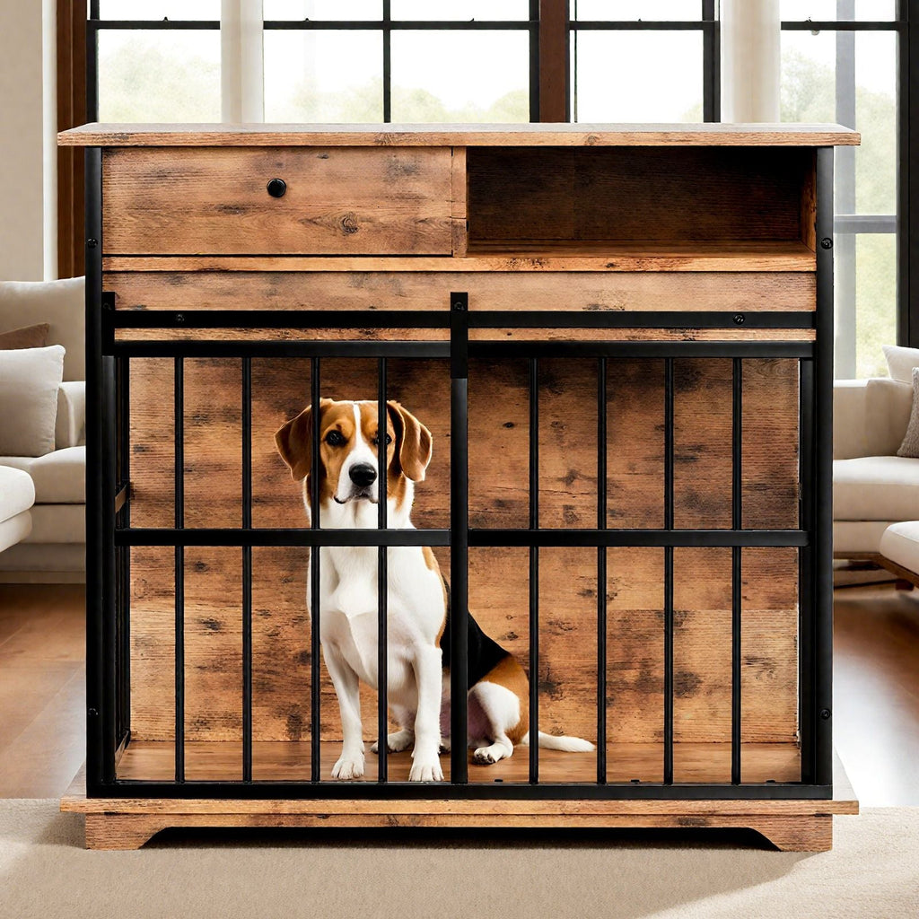 Dog Crate Furniture , Large Dog Cage Furniture with Tray for Medium Large Dogs, Wooden Dog Kennel Furniture - Dog Time Outlet